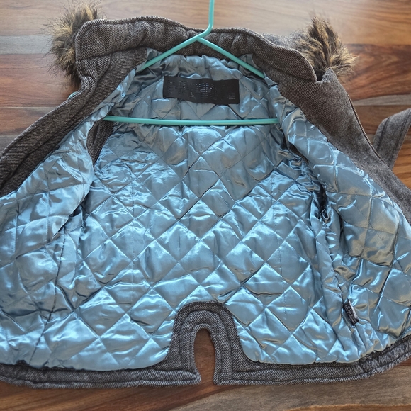 Lovely Ladies Luxury Black Brown Faux Fur Hood Blue Gray Vest With Belt Medium - Picture 7 of 12